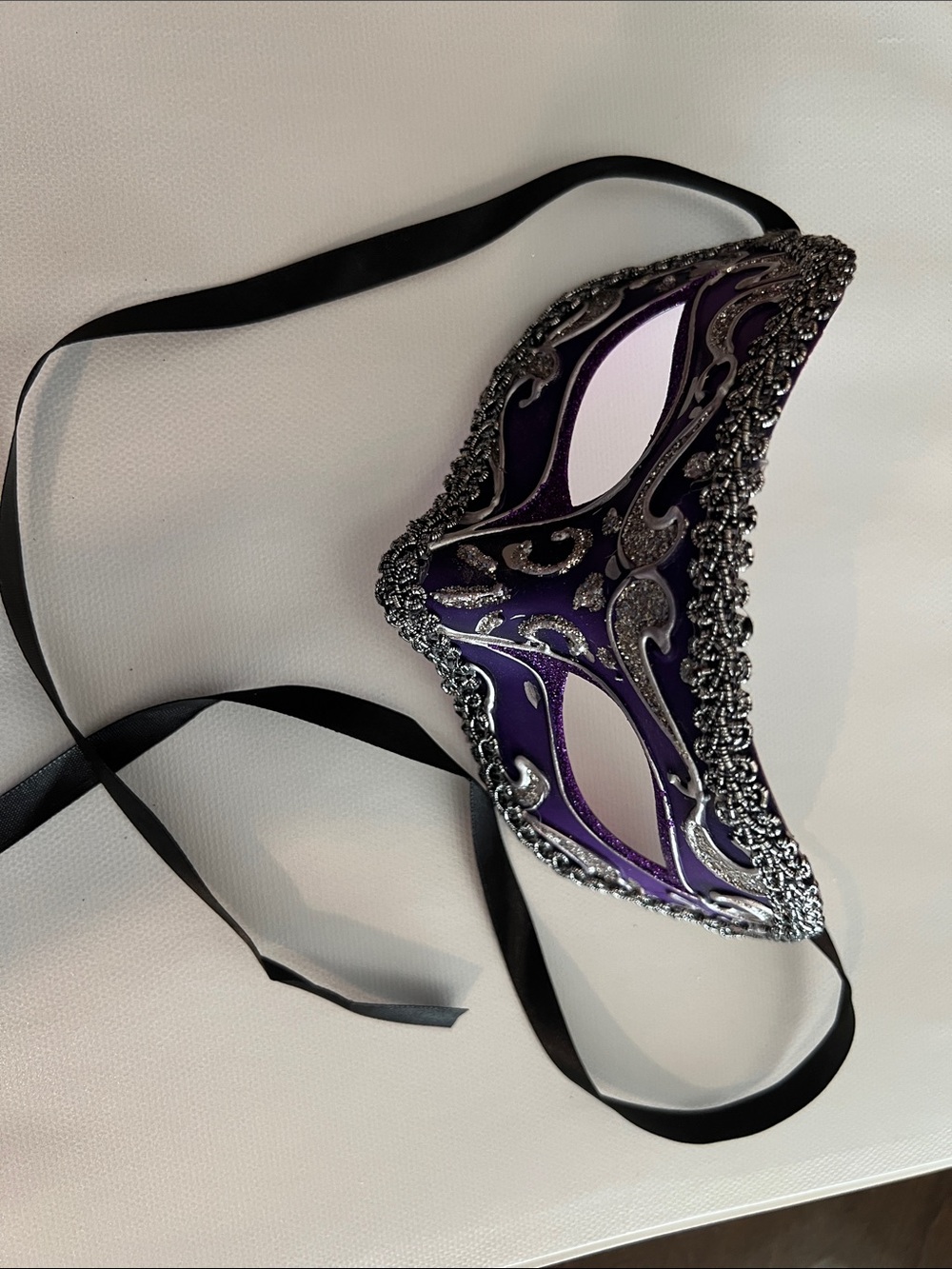 Women's Purple Masquerade Eye Mask with Black Ribbon